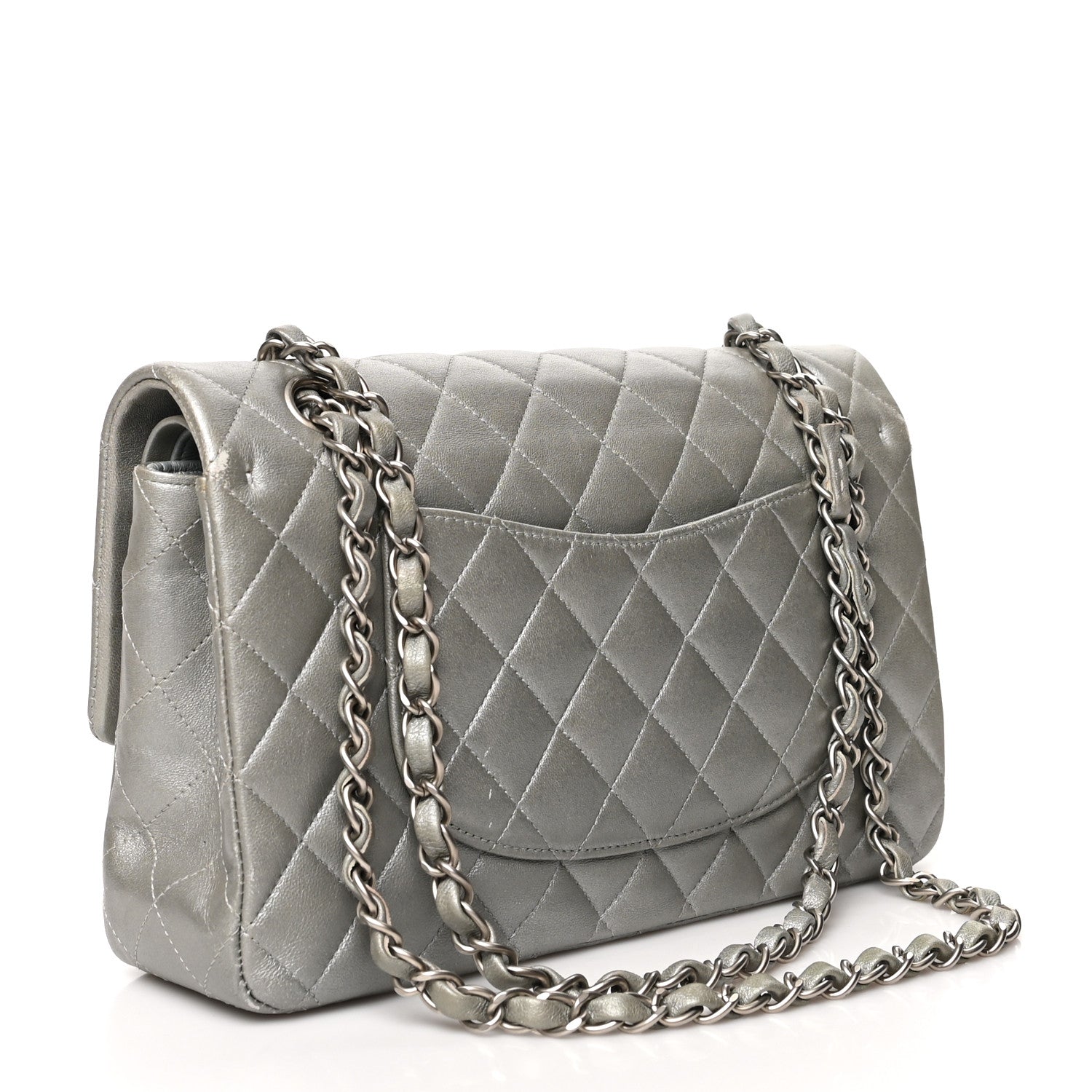 Chanel Metallic Lambskin Quilted Medium Double Flap Silver 3 of 12