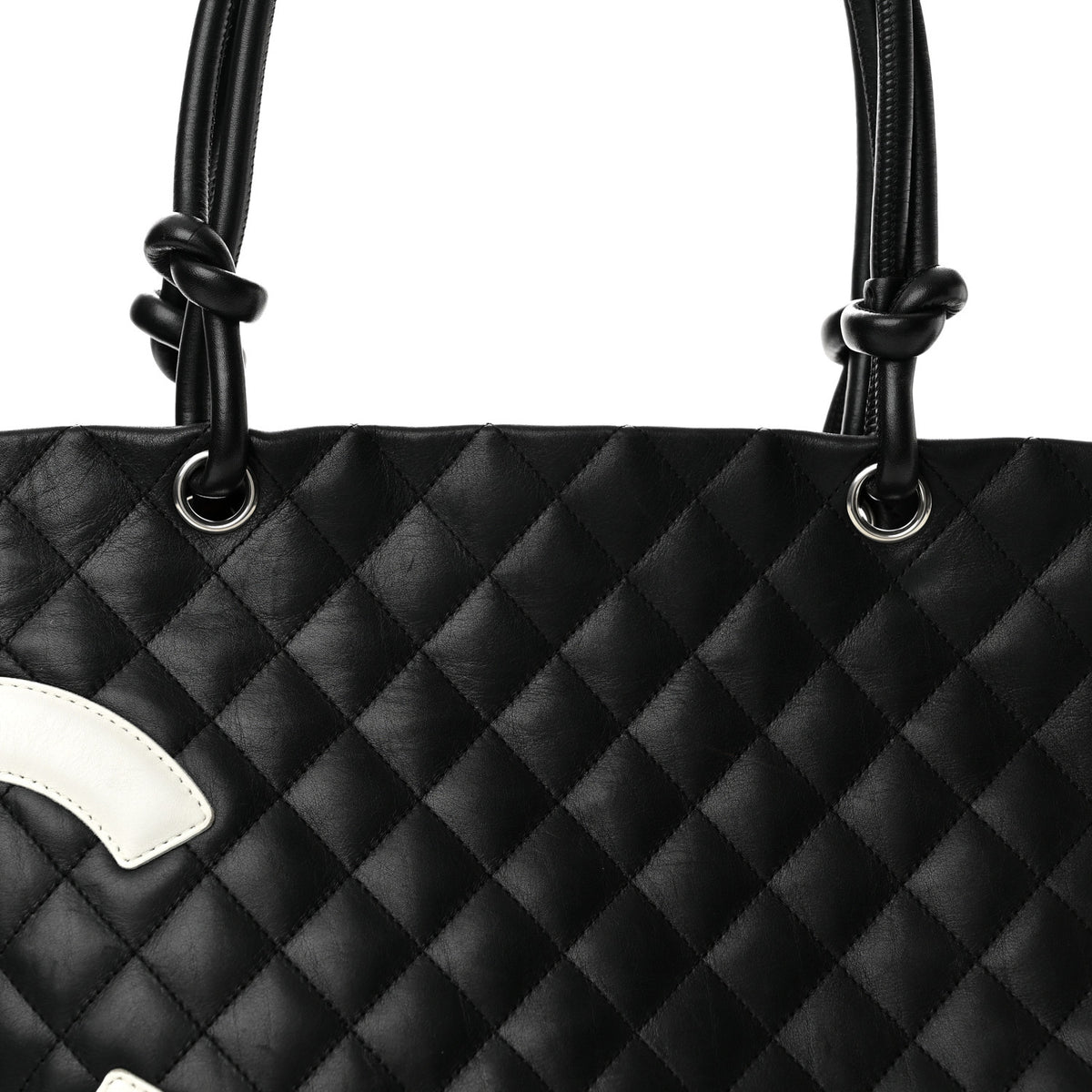 Calfskin Quilted Large Cambon Tote Black White