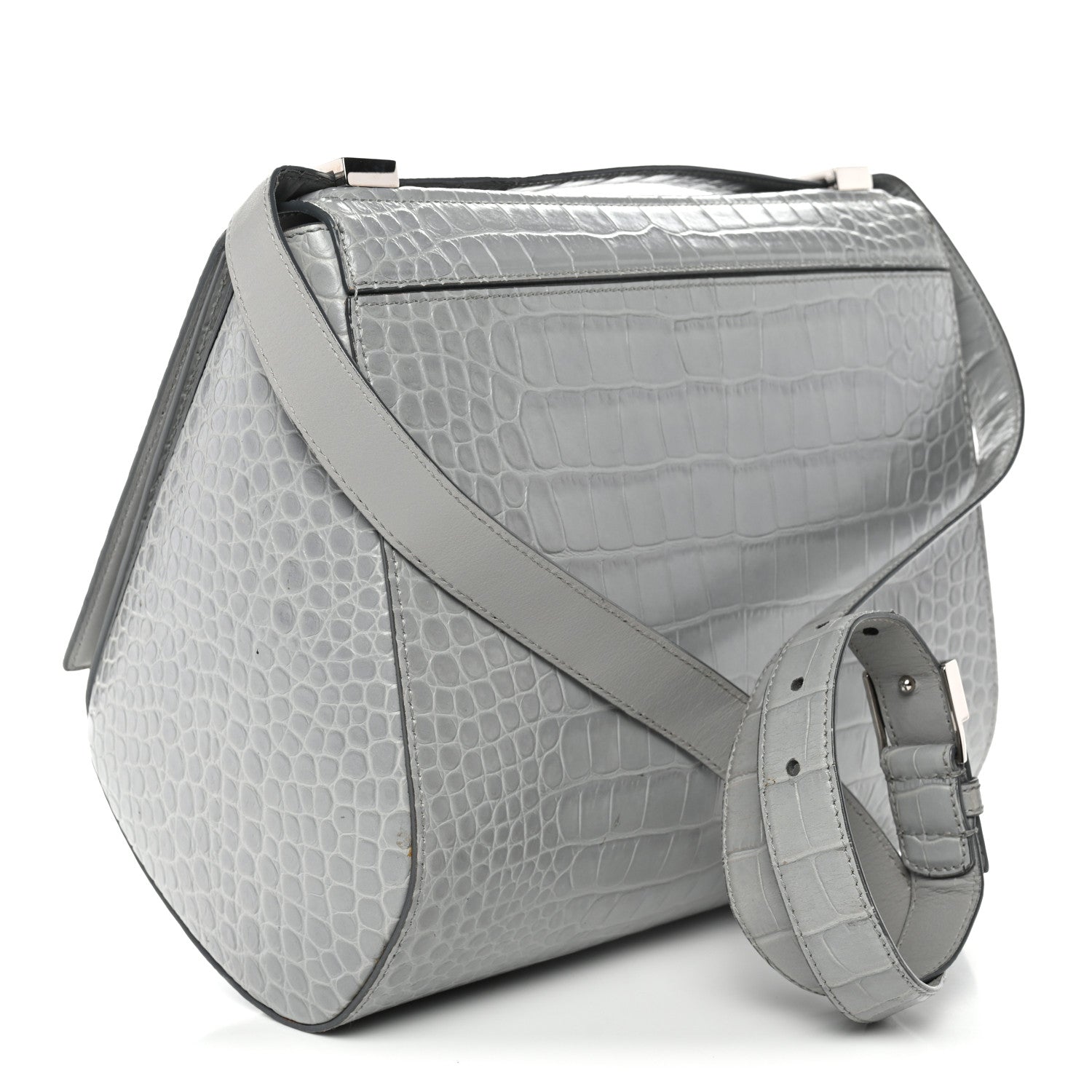 Givenchy Calfskin Crocodile Embossed Medium Pandora Box Crossbody Bag Grey 3 of 15