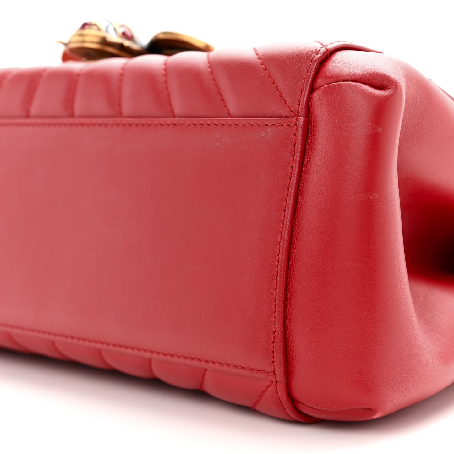 Calfskin Bamboo Trapuntata Queen Margaret Top Handle Bag Hibiscus Red