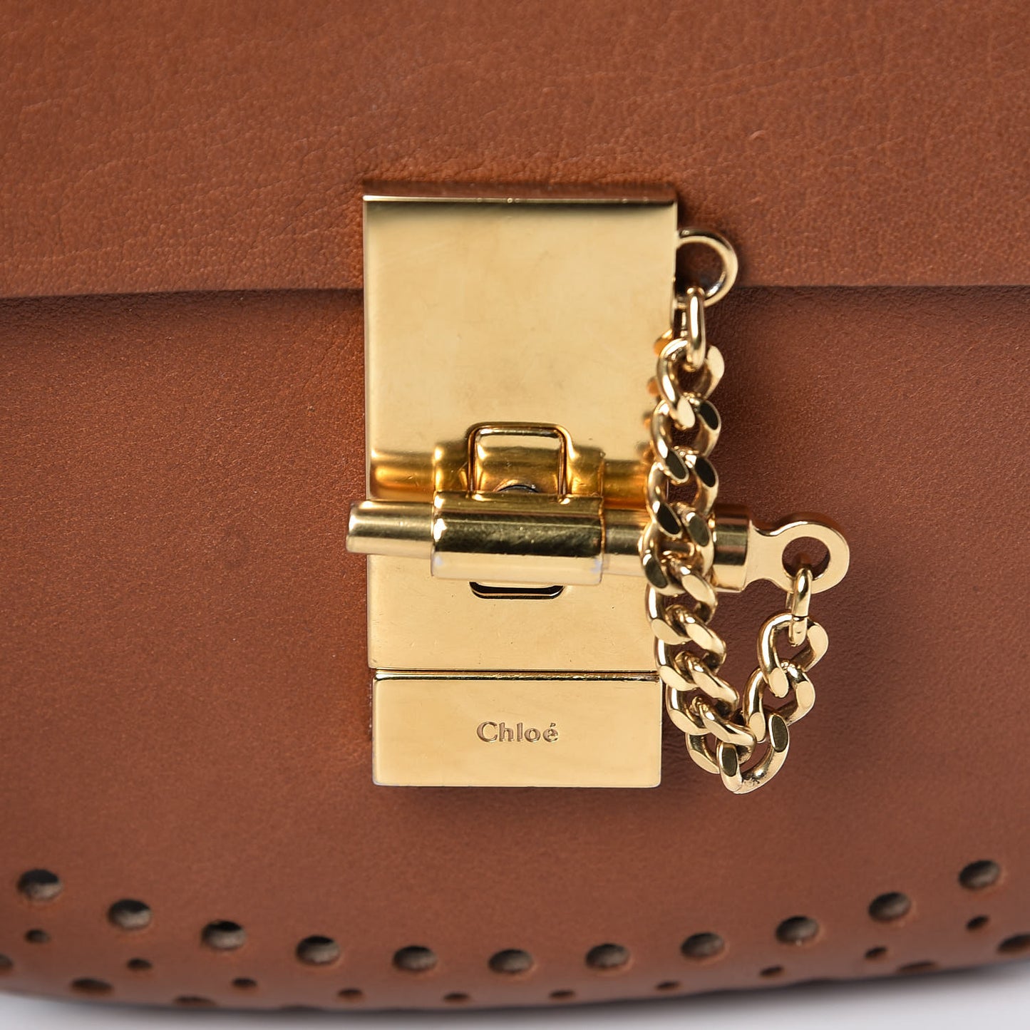 Calfskin Perforated Mini Drew Shoulder Bag Caramel