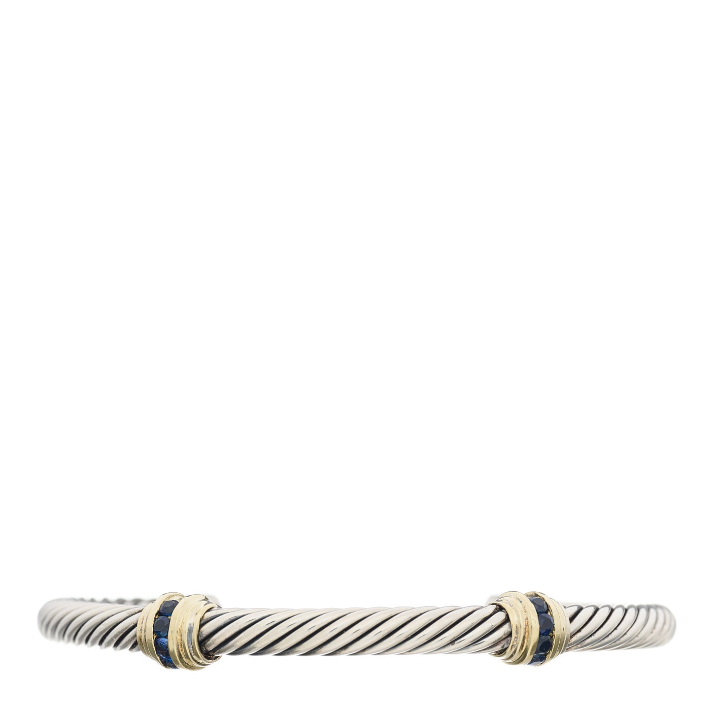 Sterling Silver 14K Yellow Gold Blue Sapphire 5mm Cable Classics Two Station Bracelet