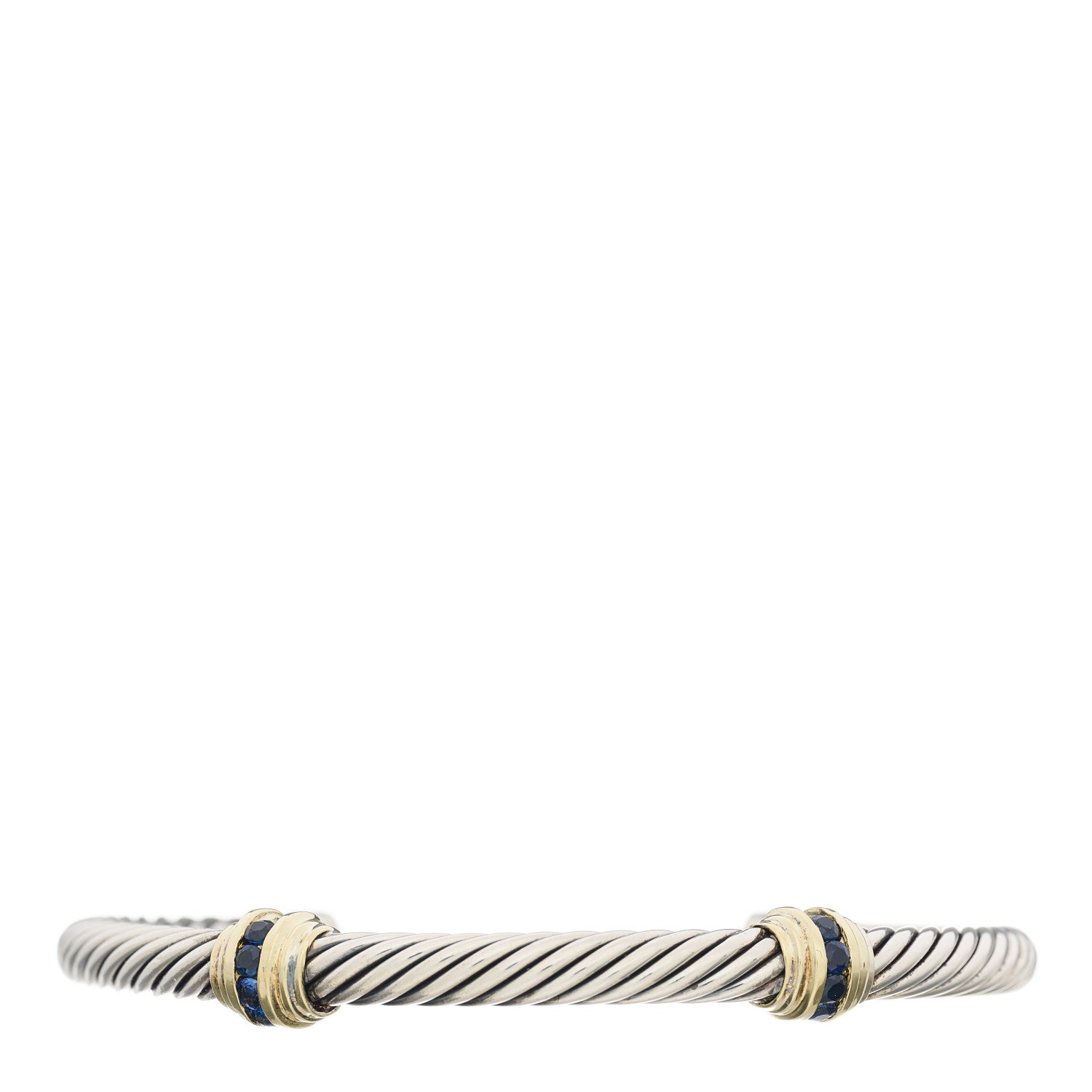 David Yurman Sterling Silver 14K Yellow Gold Blue Sapphire 5mm Cable Classics Two Station Bracelet 1 of 3
