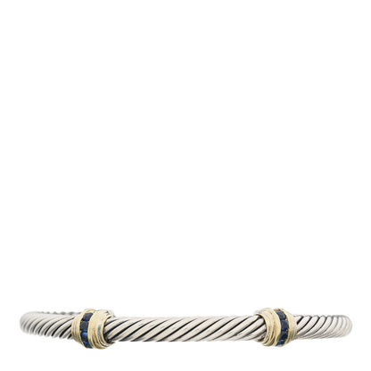 David Yurman Sterling Silver 14K Yellow Gold Blue Sapphire 5mm Cable Classics Two Station Bracelet 1 of 3