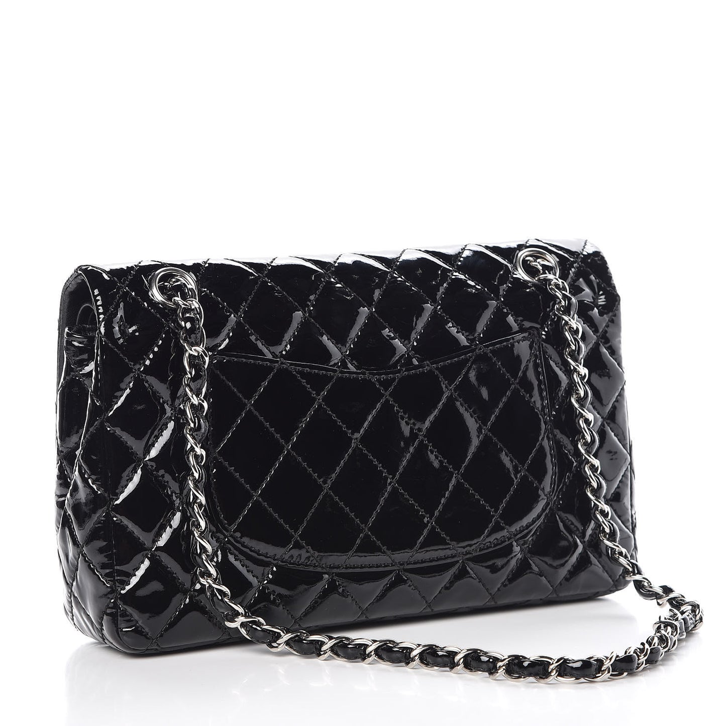 Patent Quilted Medium Double Flap Black