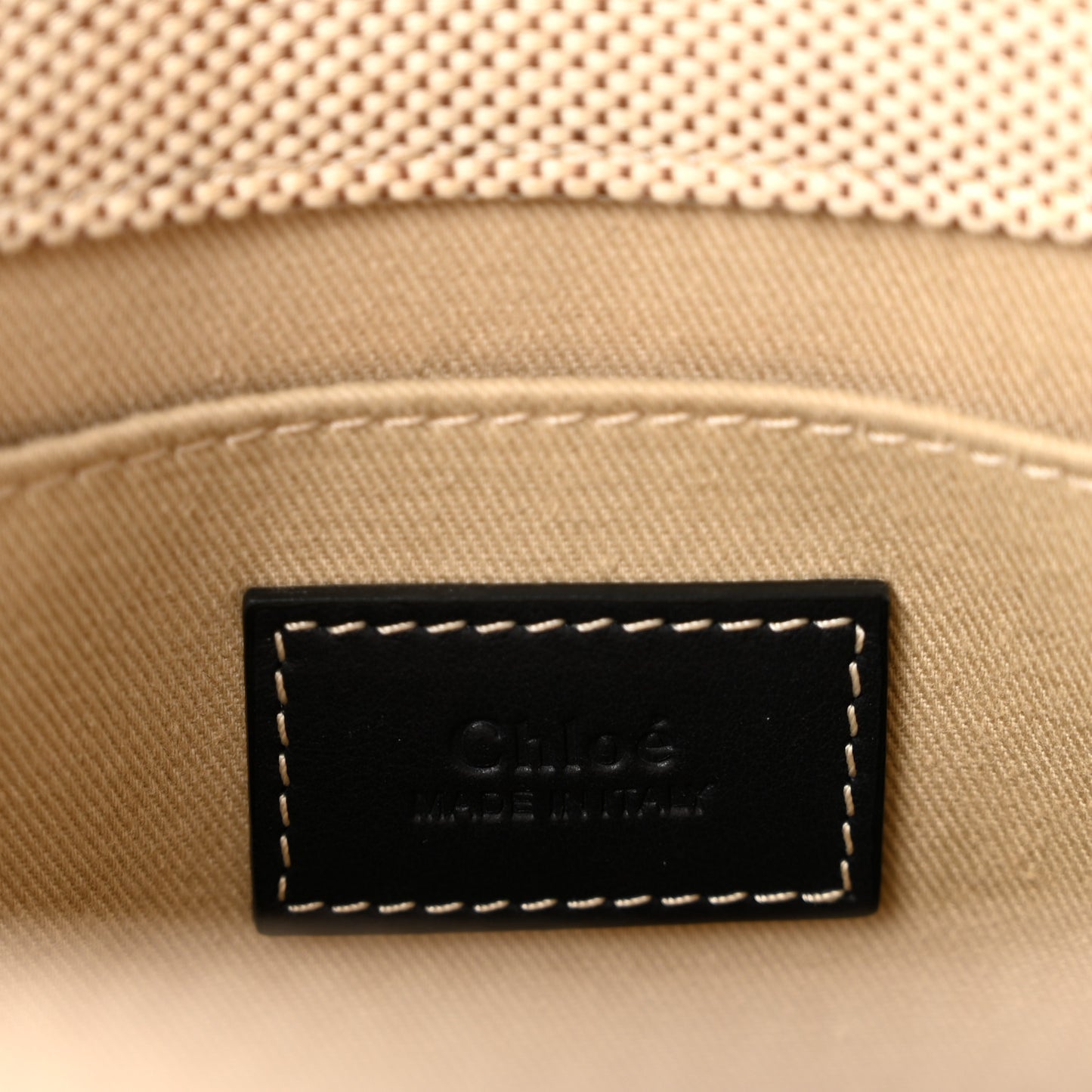 Linen Calfskin Small Woody Ribbon Tote White Black