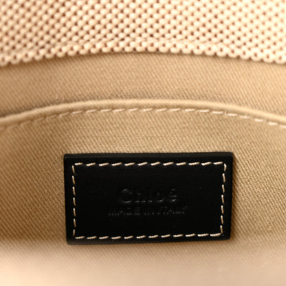 Chloe Linen Calfskin Small Woody Ribbon Tote White Black 6 of 13