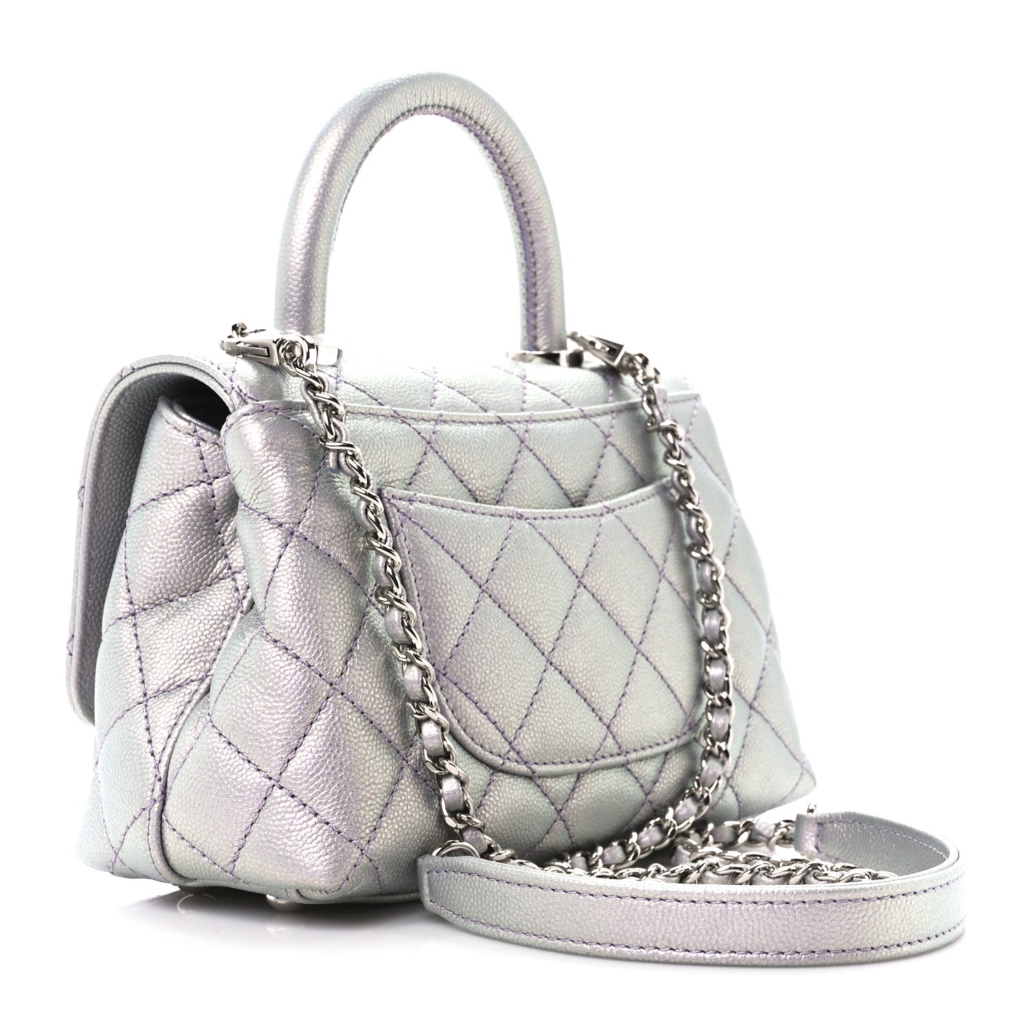 Chanel Iridescent Caviar Quilted Extra Mini Coco Handle Flap Purple 3 of 11