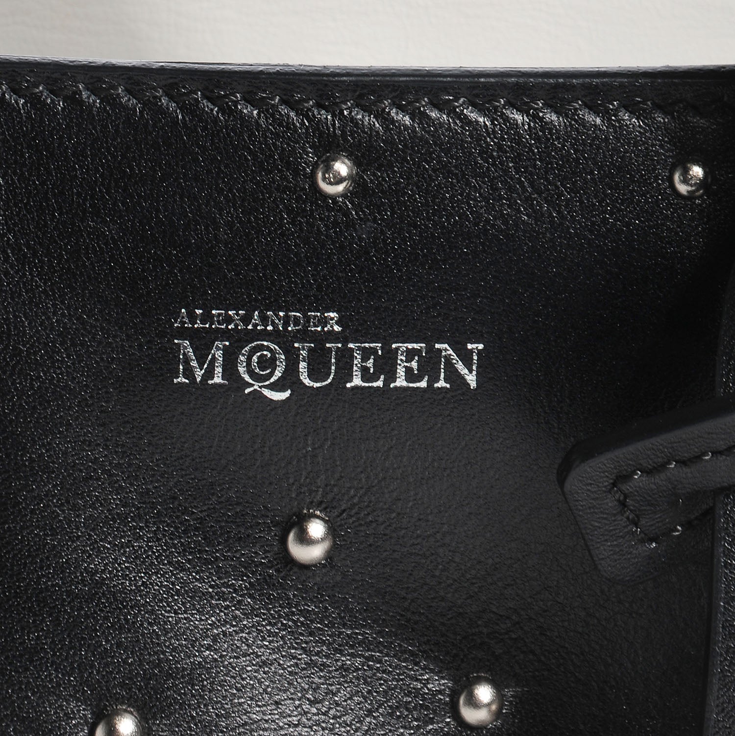 Alexander McQueen Calfskin Studded Mini Padlock Tote Black White 5 of 8