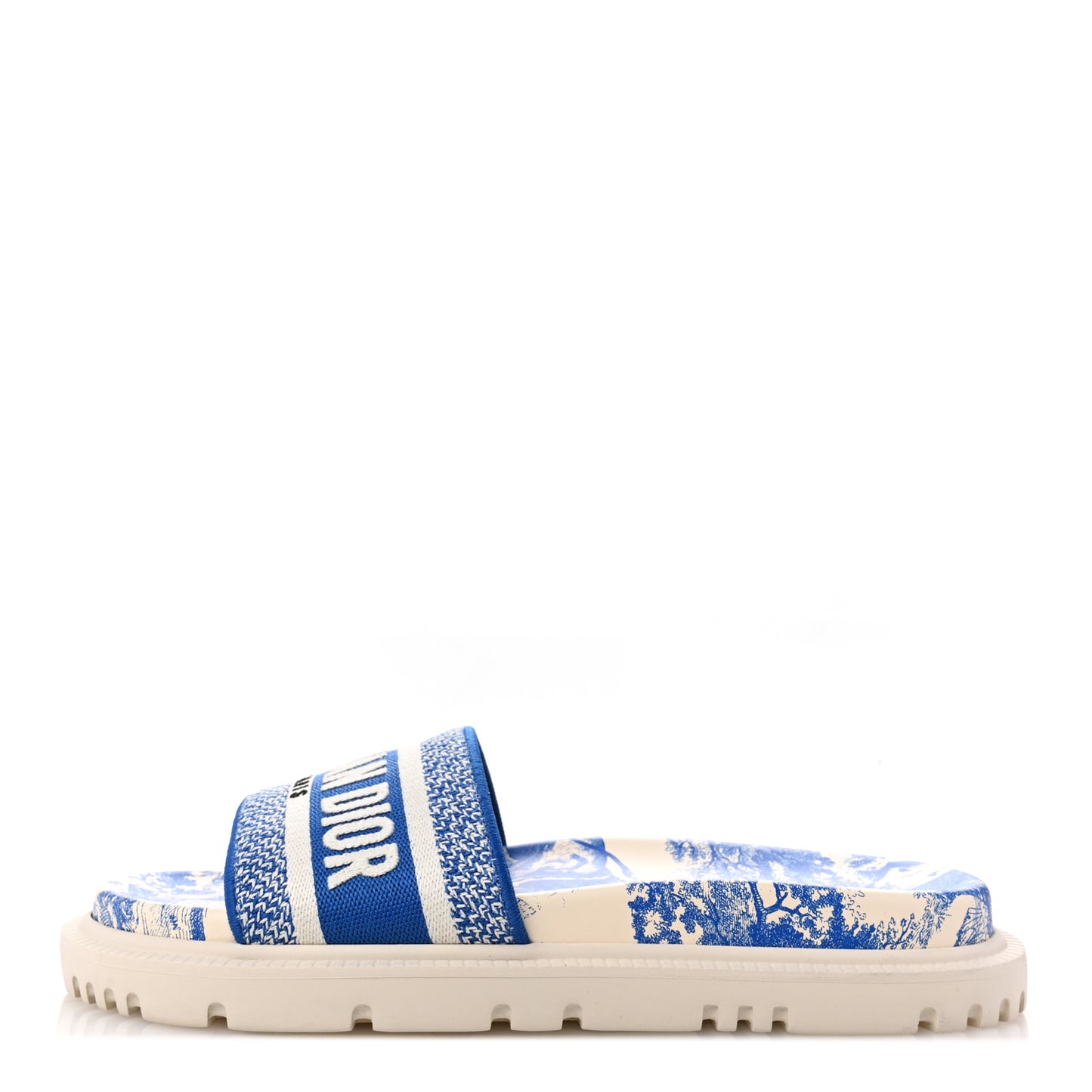 Canvas Toile de Jouy Embroidered Dway 10mm Slide Sandals 39 Off White Blue