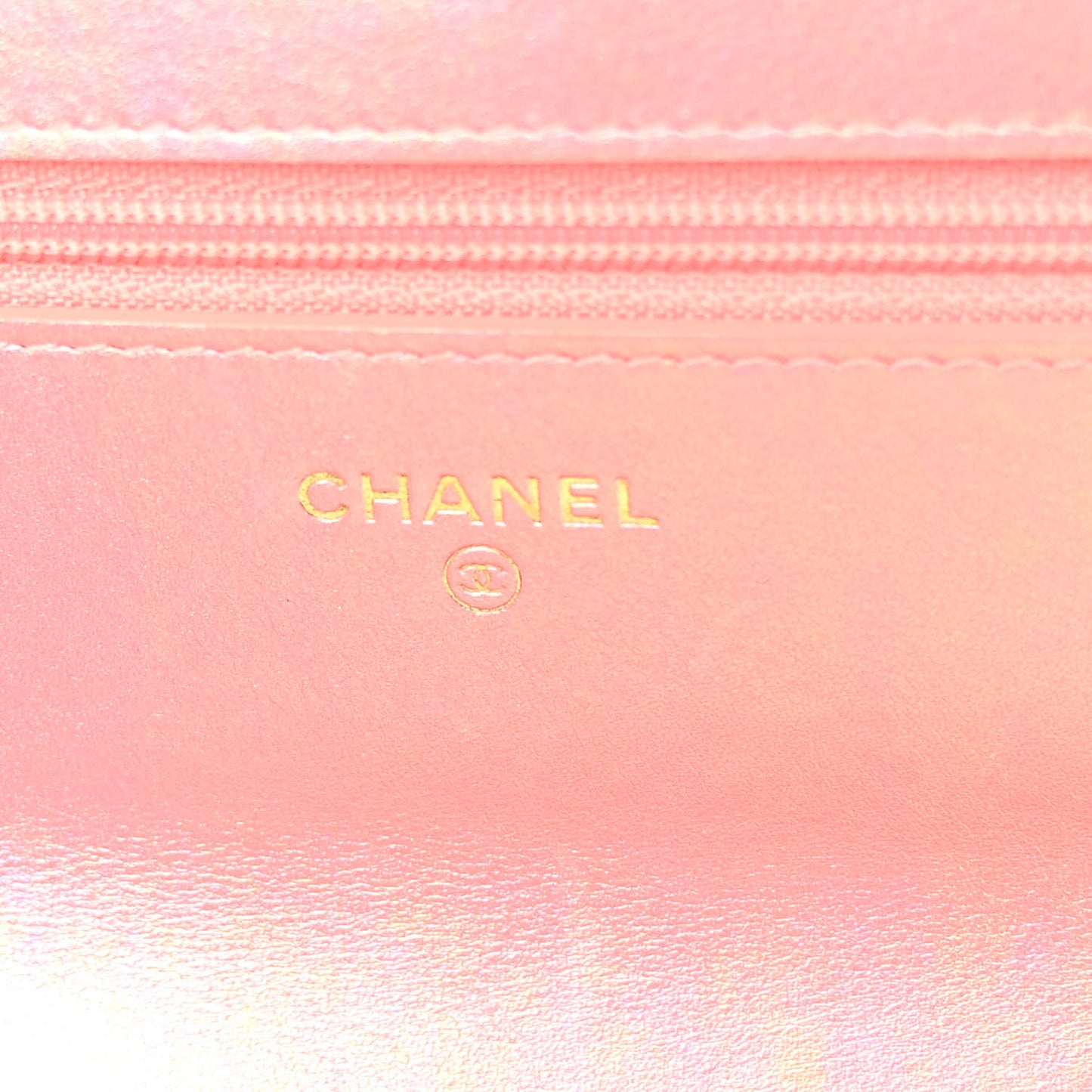 Iridescent Calfskin Quilted Chanel 19 Wallet On Chain WOC Pink