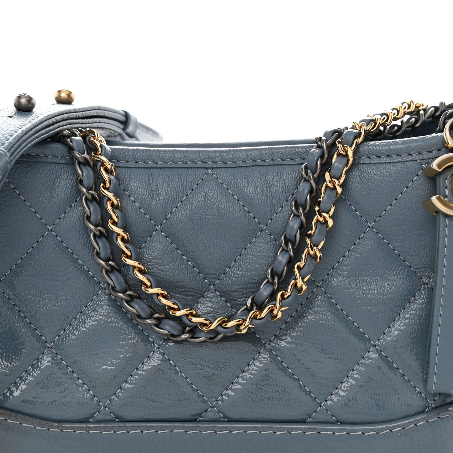 Patent Goatskin Quilted Small Gabrielle Hobo Blue