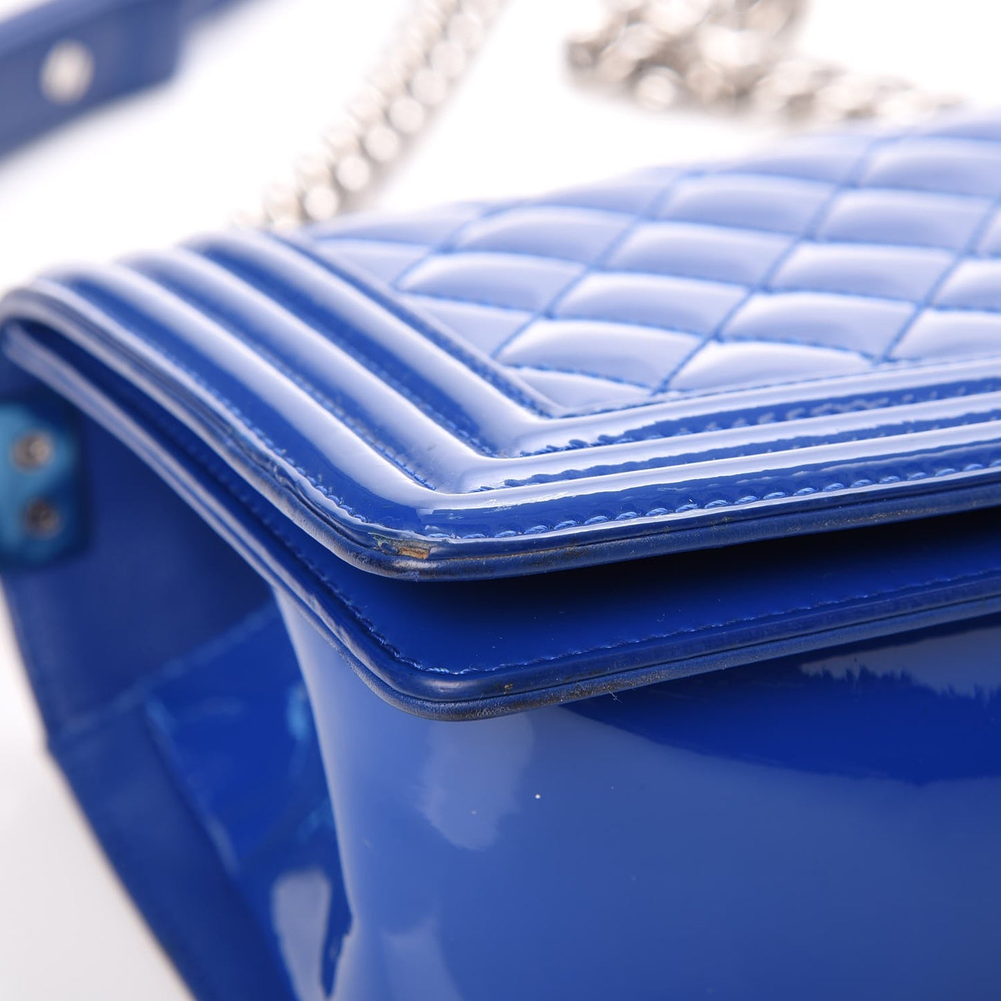 Patent Calfskin Medium Plexiglass Boy Flap Blue