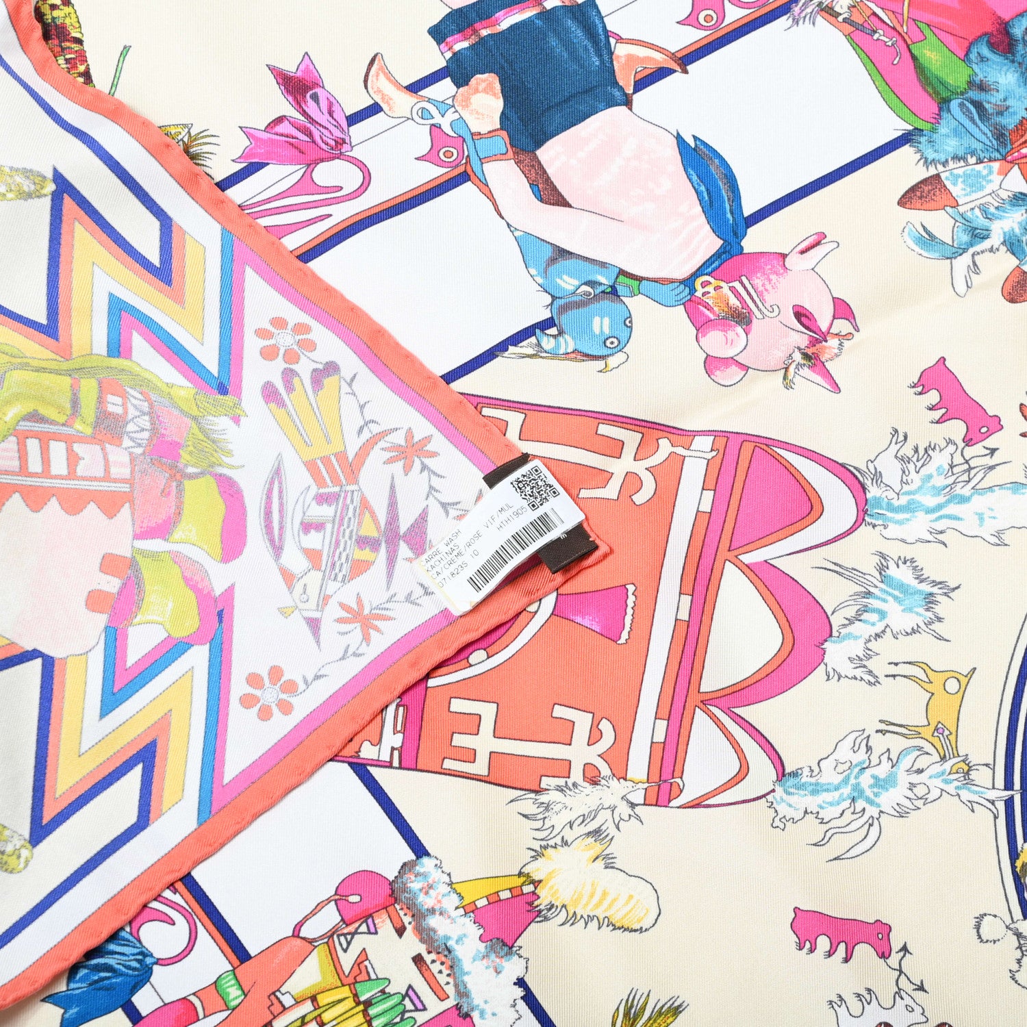 Hermes Silk Kachinas Scarf 90 Creme Rose Vif Multicolor 2 of 5