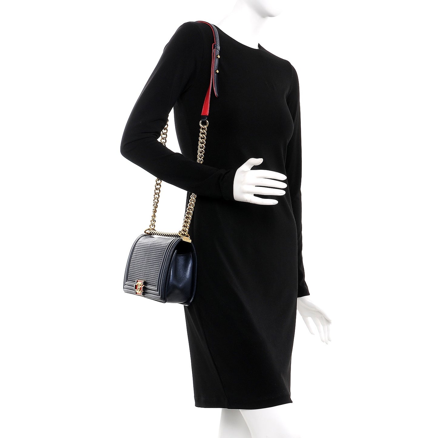 Lambskin Embossed Medium Boy Cube Flap Navy