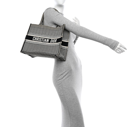 Christian Dior Canvas Houndstooth Embroidered Medium Book Tote Black White 2 of 27