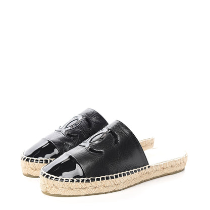 Chanel Iridescent Goatskin Patent CC Espadrille Mules 36 Black 3 of 10