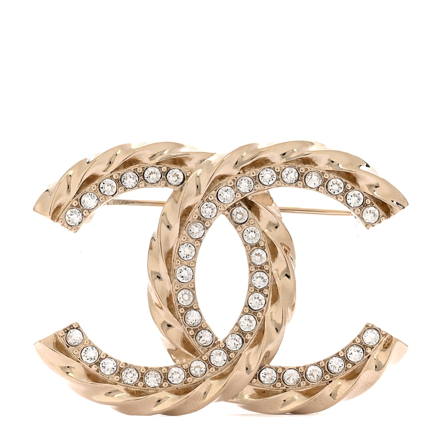 Metal Crystal CC Brooch Gold