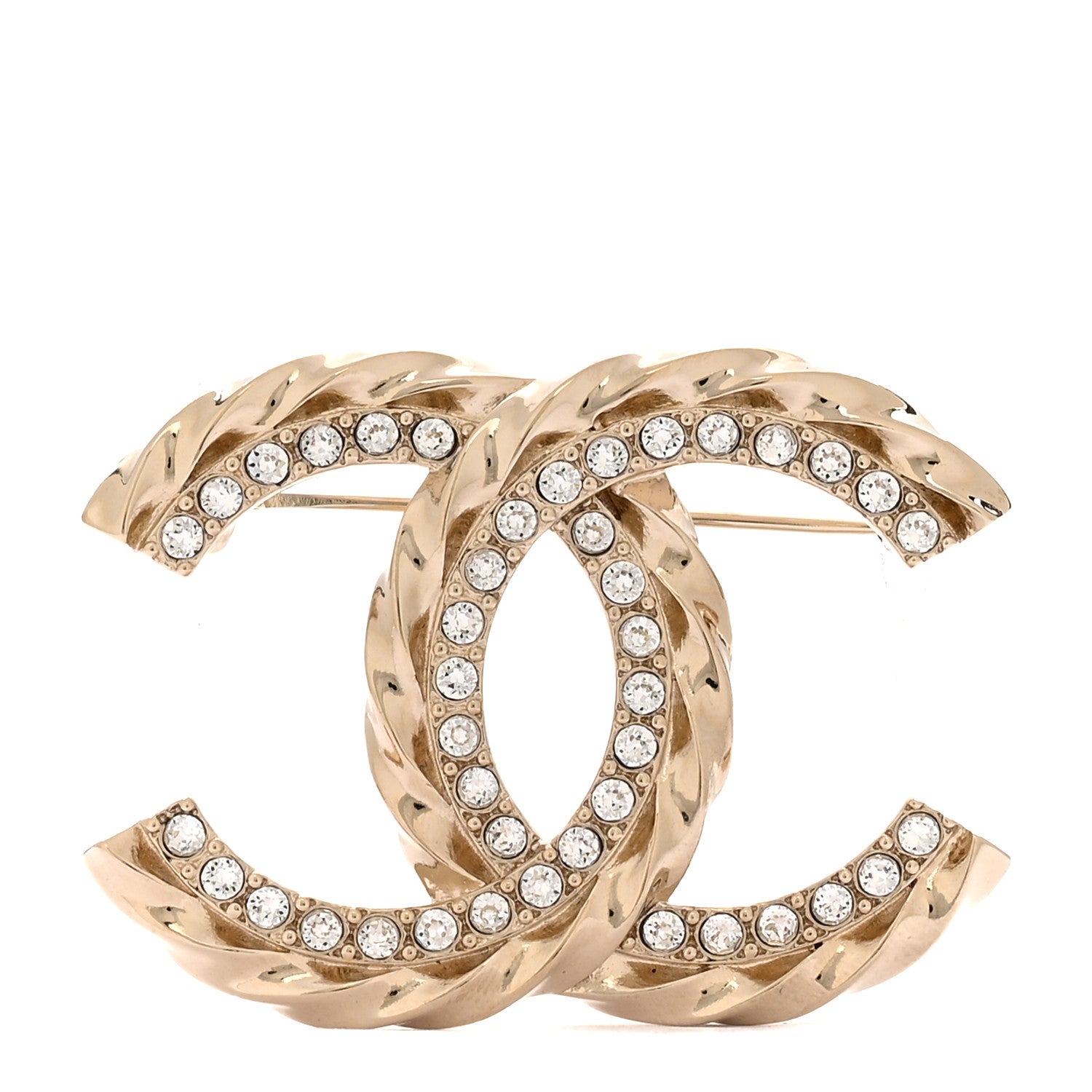Chanel Metal Crystal CC Brooch Gold 1 of 4