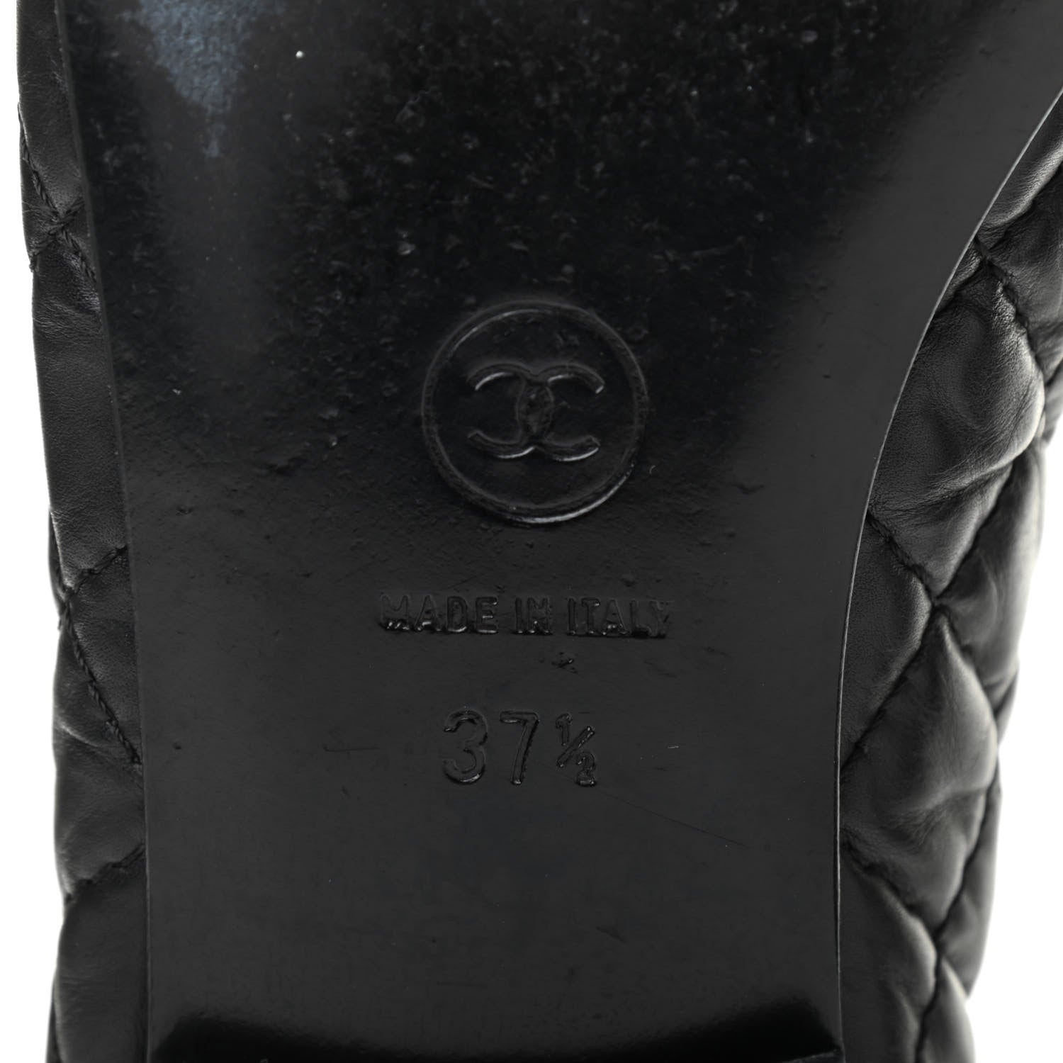 Chanel Aged Calfskin Quilted CC Cap Toe Ballerina Flats 37.5 Black 6 of 10