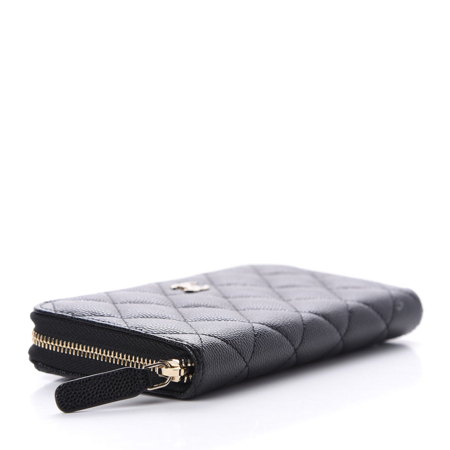 Caviar Quilted Small Zip Around Wallet Black