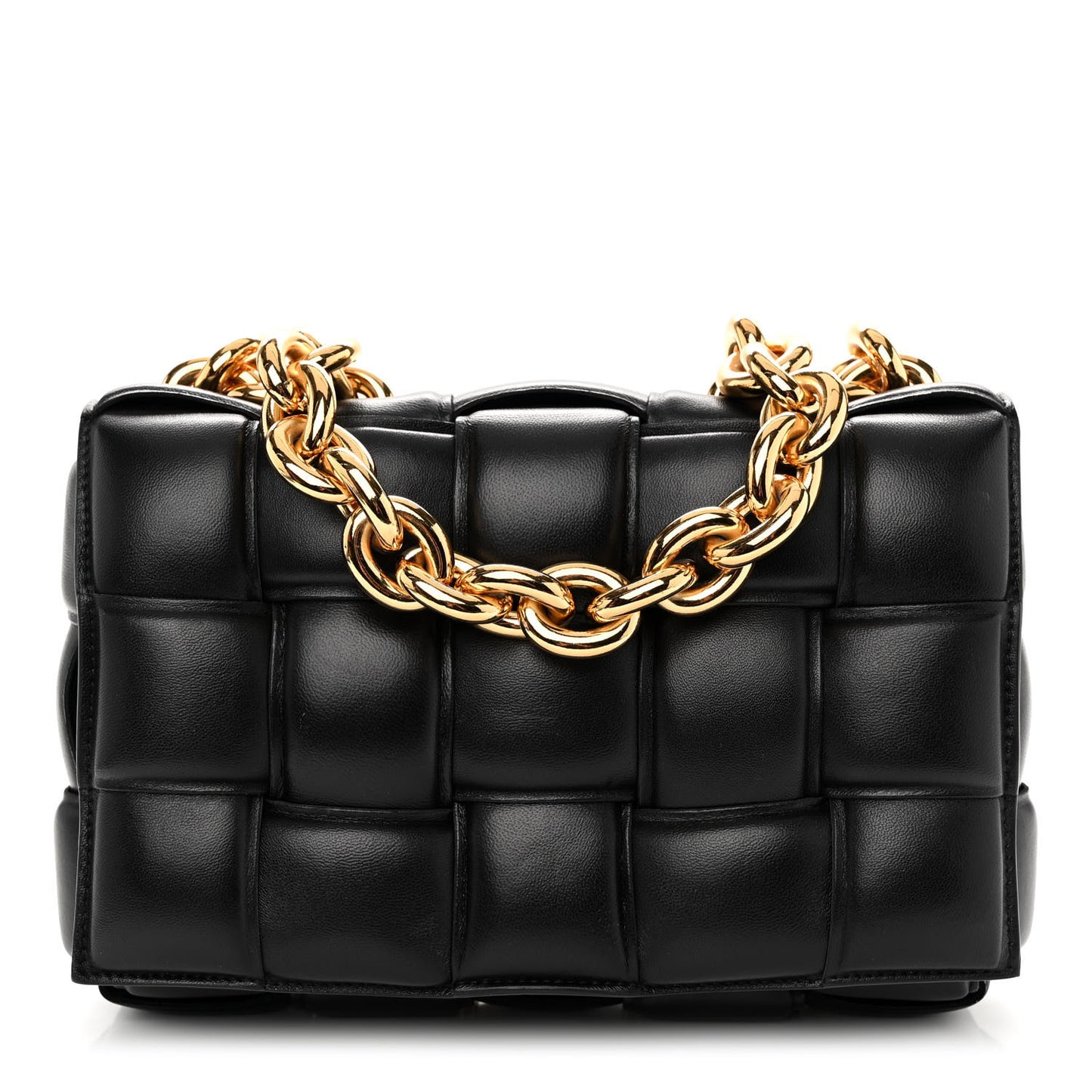 Lambskin Maxi Intreccio Padded Chain Cassette Crossbody Bag Black