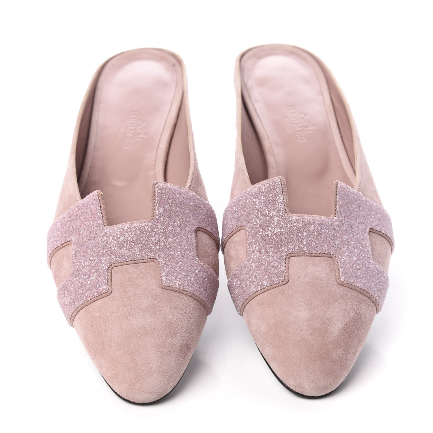 Hermes Suede Goatskin Crystal Roxane Mules 37.5 Rose 5 of 11