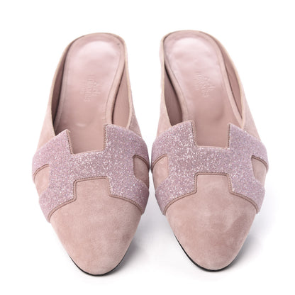 Hermes Suede Goatskin Crystal Roxane Mules 37.5 Rose 5 of 11