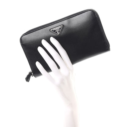 Prada Saffiano Zip Around Wallet Nero Black 2 of 12