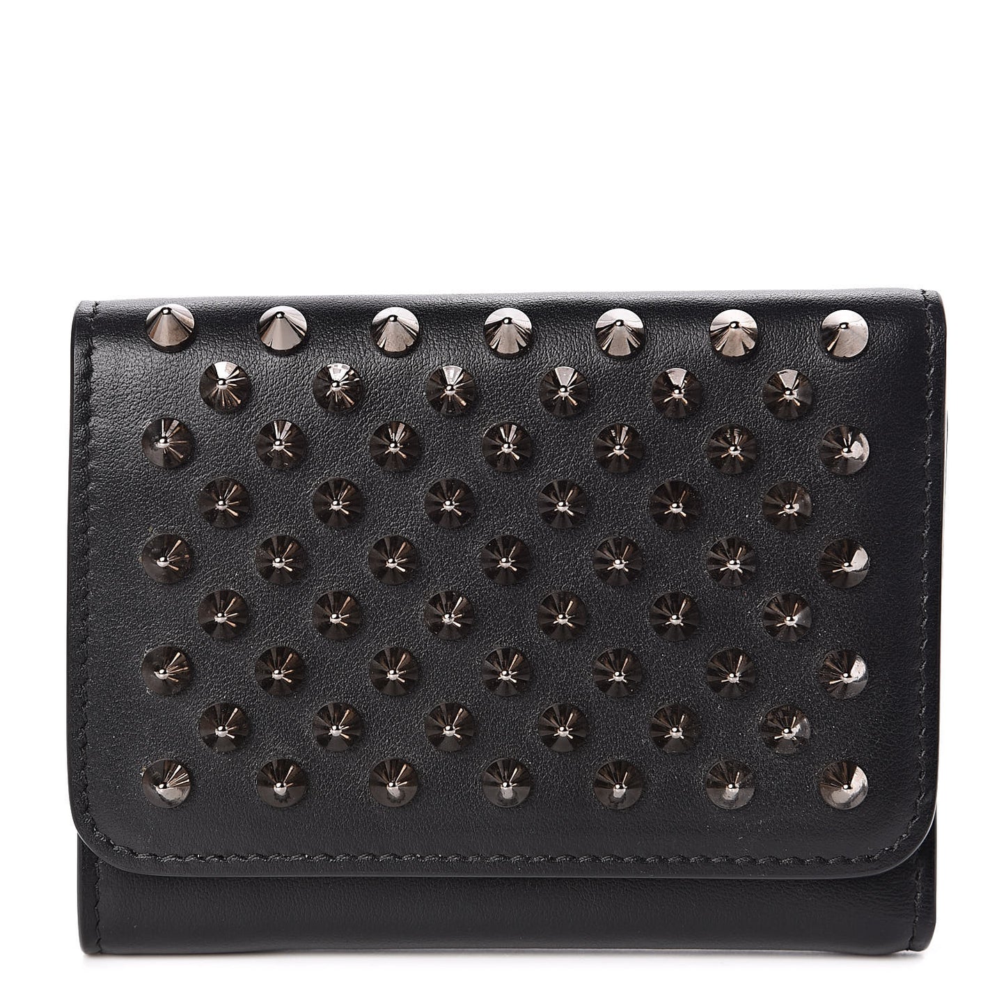 Calfskin Spiked Macaron Mini Spiked Wallet Black