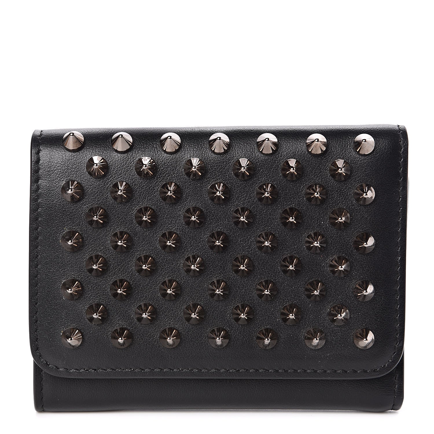 Christian Louboutin Calfskin Spiked Macaron Mini Spiked Wallet Black 1 of 8