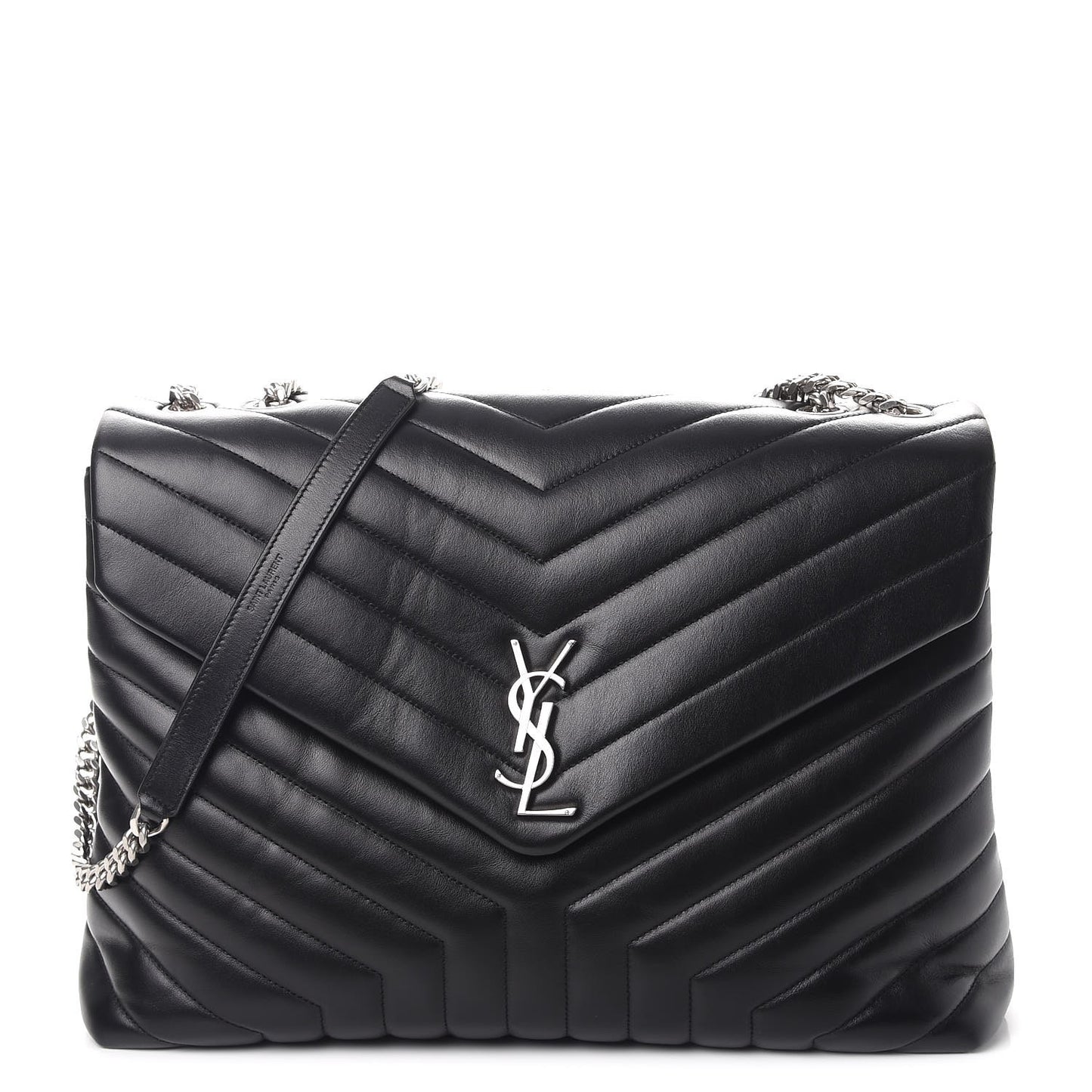 Calfskin Y Quilted Monogram Large Loulou Chain Satchel Black