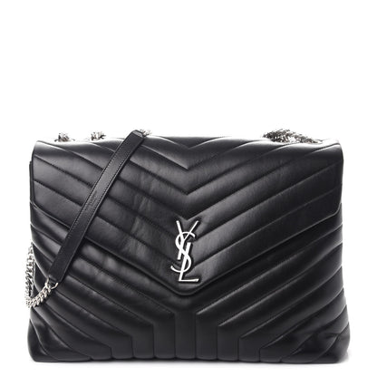 Saint Laurent Calfskin Y Quilted Monogram Large Loulou Chain Satchel Black 1 of 10