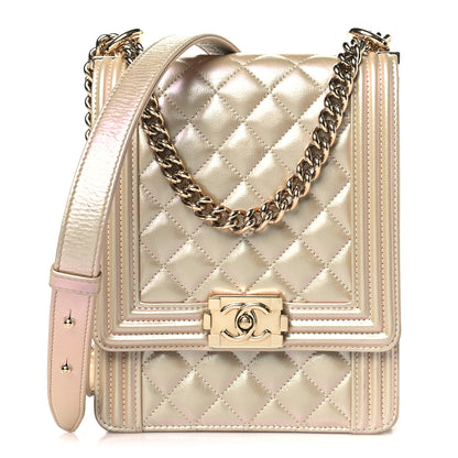 Chanel Iridescent Calfskin Quilted North South Boy Flap Beige 1 of 10