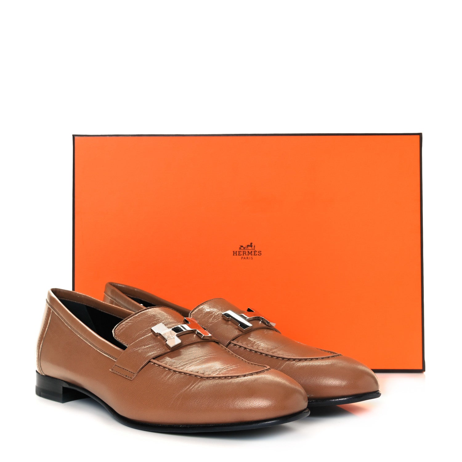 Hermes Goatskin Womens Paris Loafers 39.5 Gold 10 of 10