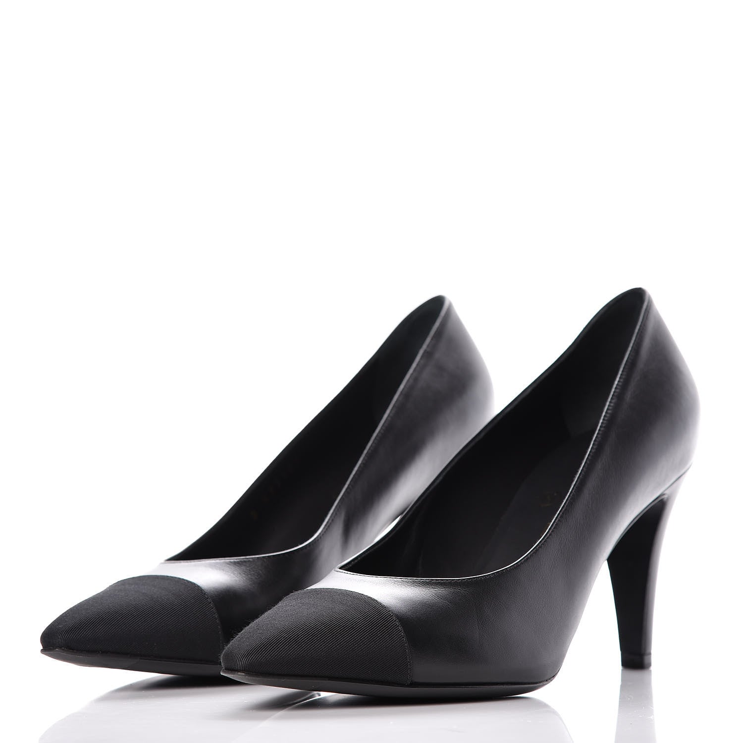 Chanel Lambskin Grosgrain Cap Toe Pumps 38 Black 3 of 10
