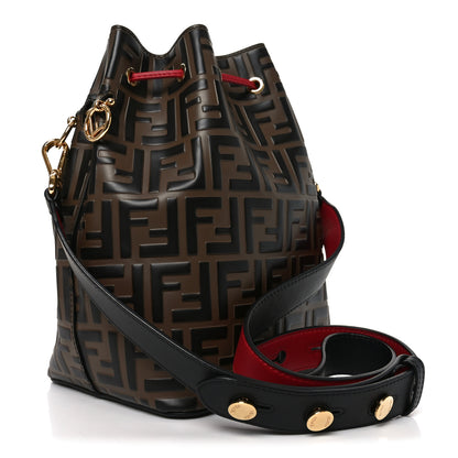 Fendi Vitello Grace F is Fendi Bi-Color FF 1974 Embossed Grande Mon Tresor Bucket Bag Maya Black Fragola 3 of 10