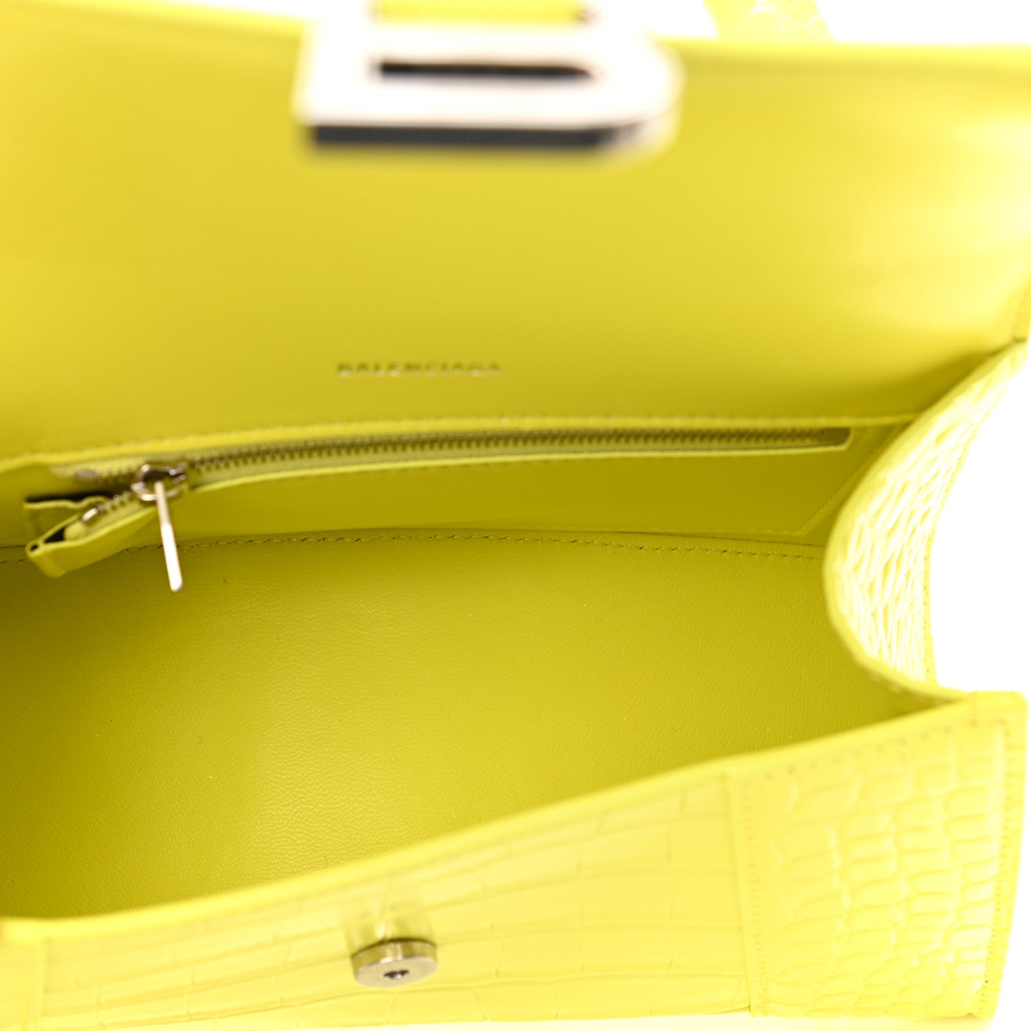 Balenciaga Shiny Calfskin Crocodile Embossed Small Hourglass Top Handle Bag Light Yellow 5 of 7