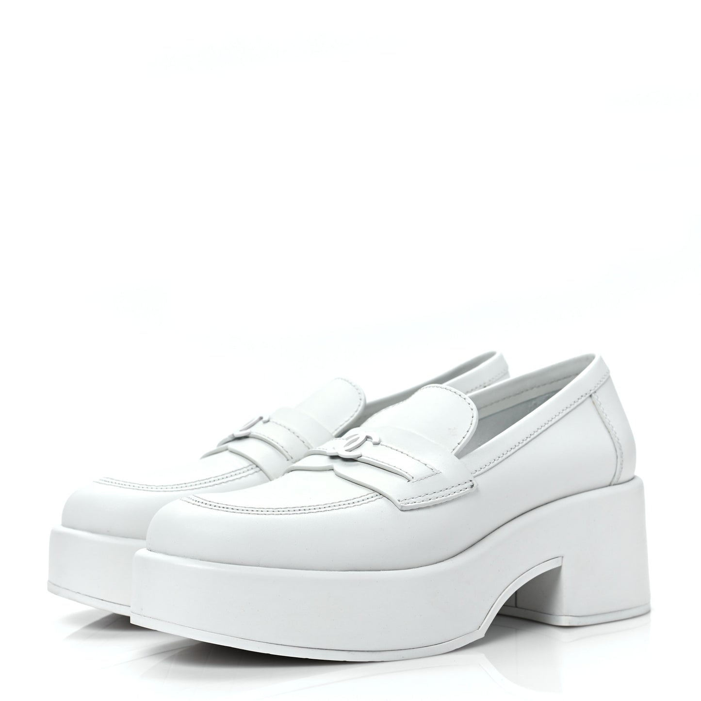 Calfskin CC Platform Loafers 37 White