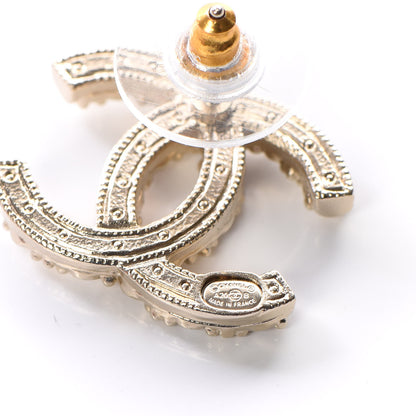 Chanel Metal Graduated Pearl Crystal CC Earrings Light Gold 4 of 5