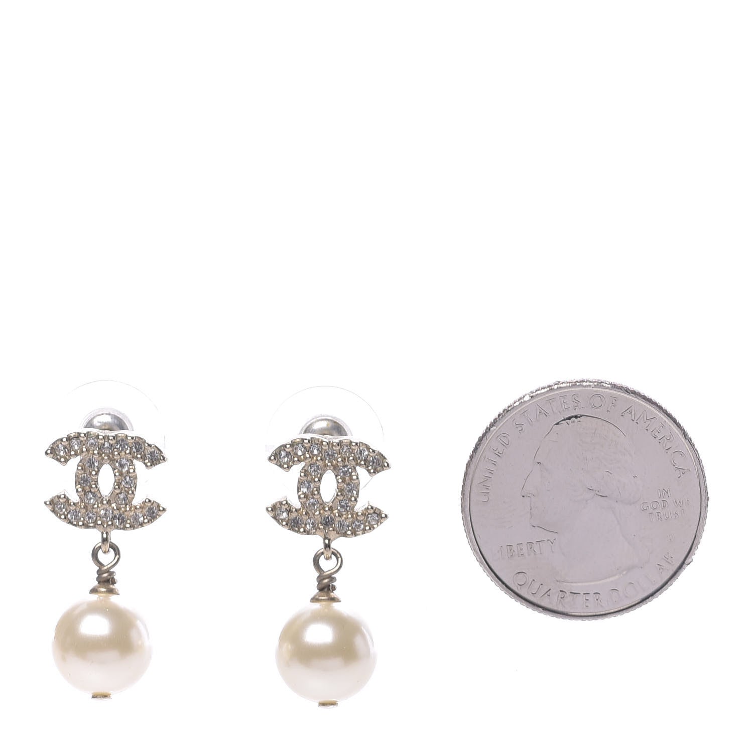 Chanel Crystal Pearl CC Drop Earrings Gold 2 of 4