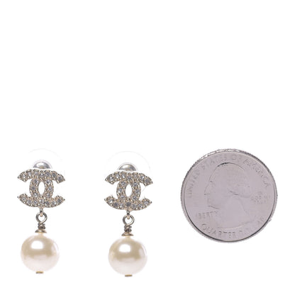 Chanel Crystal Pearl CC Drop Earrings Gold 2 of 4