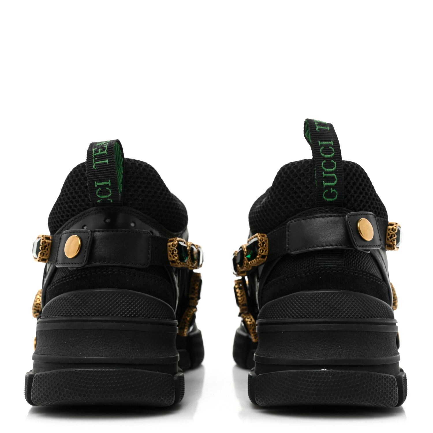 Gucci X SEGA Mesh Suede Calfskin Removable Crystals Mens Flashtrek Sneakers 36 Loess Black Olive Green 4 of 9