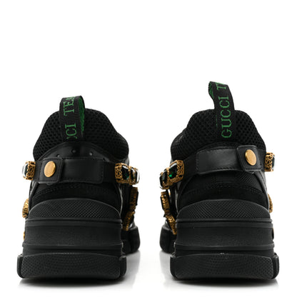 Gucci X SEGA Mesh Suede Calfskin Removable Crystals Mens Flashtrek Sneakers 36 Loess Black Olive Green 4 of 9