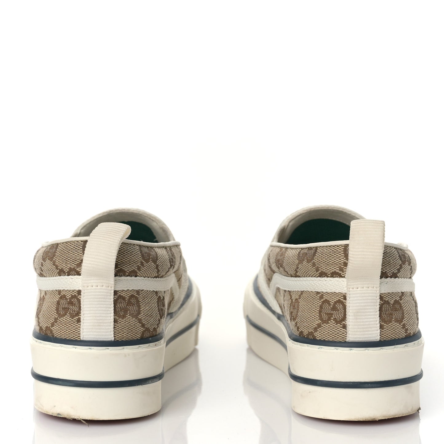 GG Monogram Womens 1977 Tennis Slip On 30mm Sneakers 37.5 Beige Ebony Mystic White