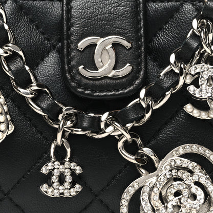Chanel Lambskin Quilted Crystal Valentine Charms Mini Phone Holder Crossbody Bag Black 8 of 10