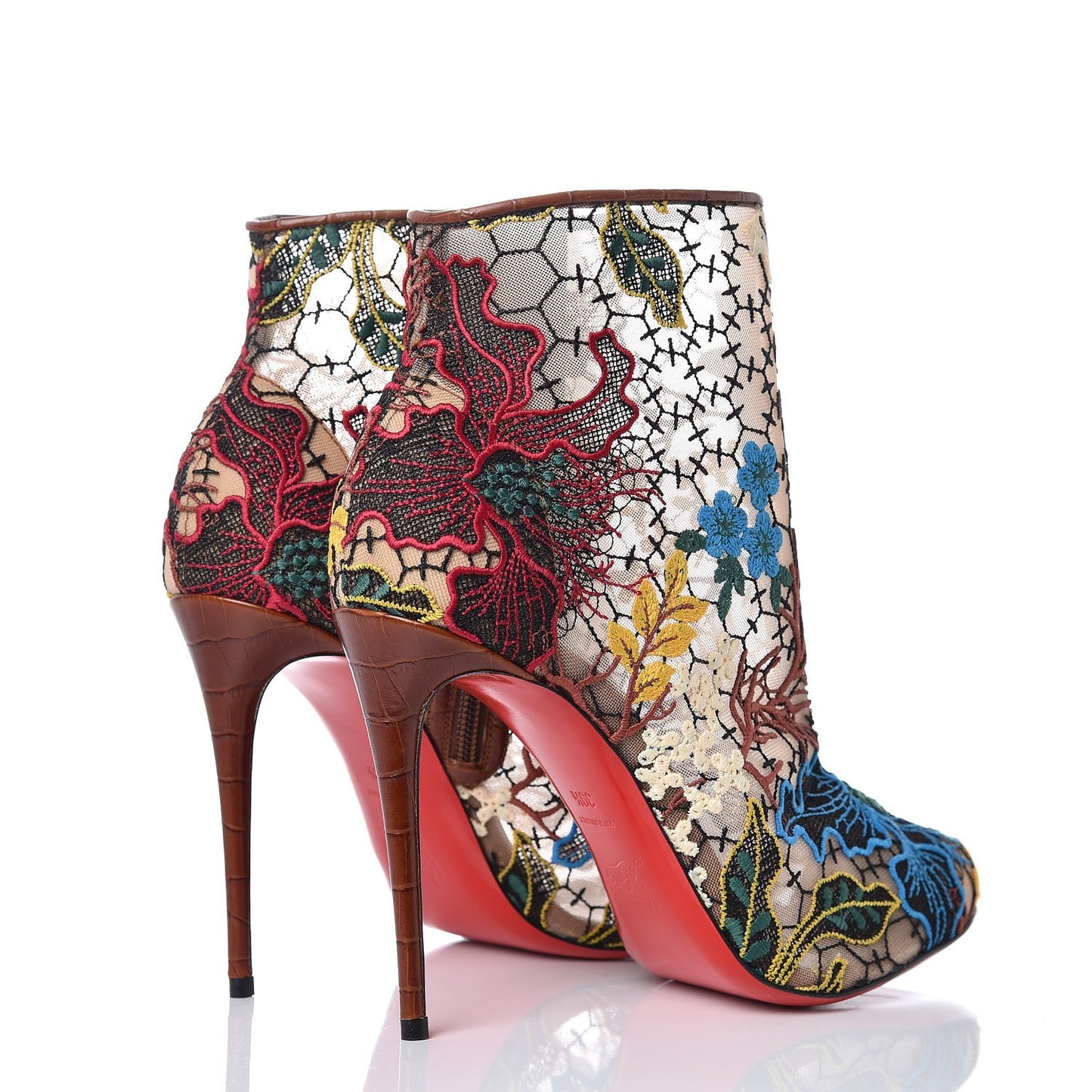 Mesh Guipure Wax Lace Calfskin Embossed Miss Tennis 100 Ankle Boots 39.5 Multicolor