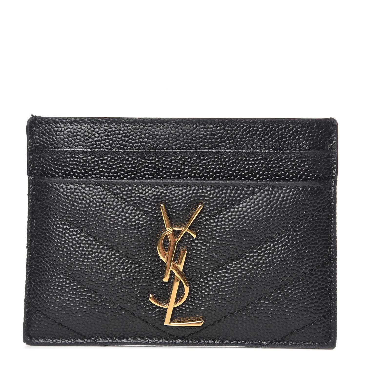 Saint Laurent Grain De Poudre Matelasse Chevron Monogram Credit Card Case Black 1 of 8