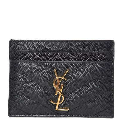 Saint Laurent Grain De Poudre Matelasse Chevron Monogram Credit Card Case Black 1 of 8