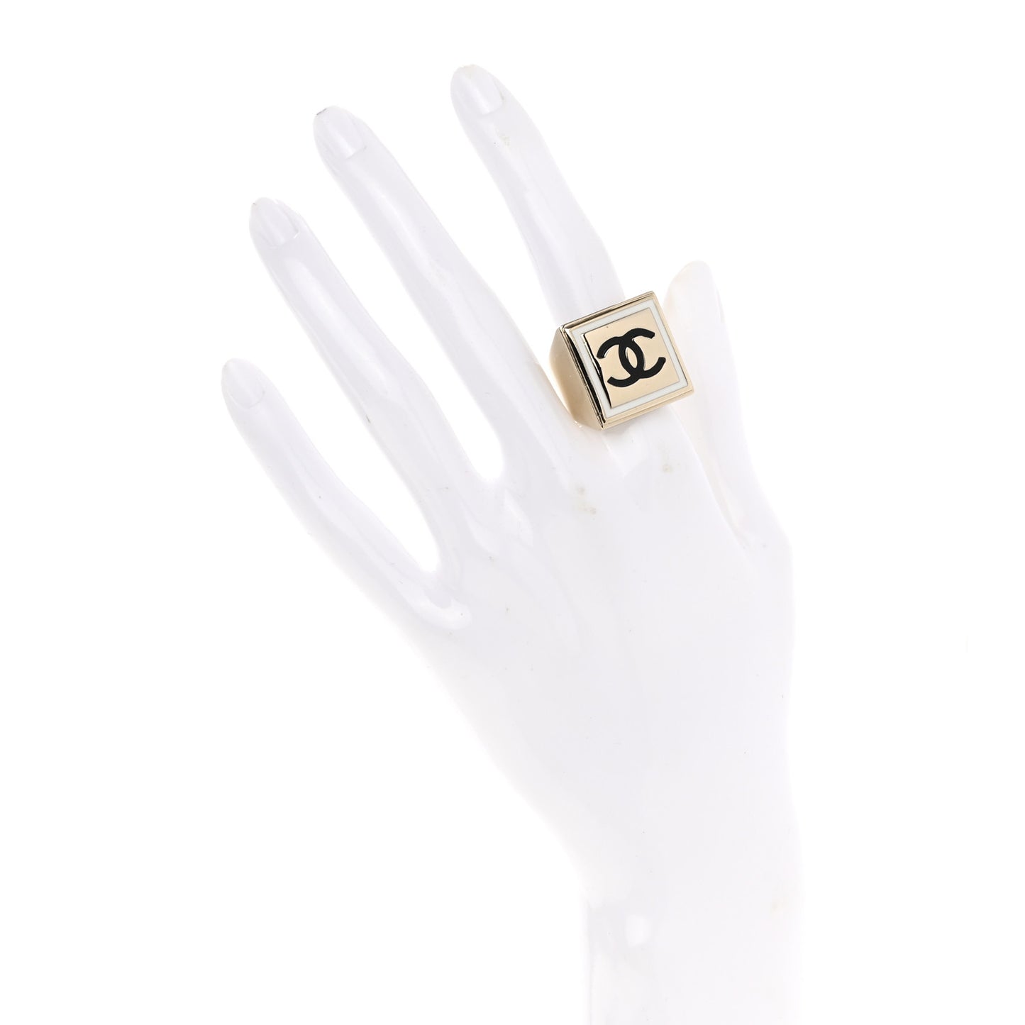 Metal Enamel CC Square Ring 6.5 53 Black Gold